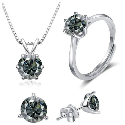 925 Sterling Silver 1ctx4 D Moissanite Necklace Earrings Set Bridal Jewelry gray resizable