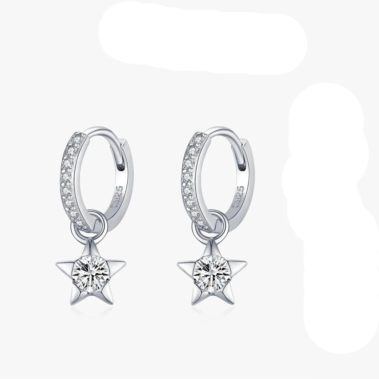 925 Sterling Silver Moissanite Star Hoop Earrings D Color Shiny For Women star hoop