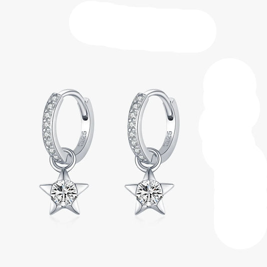 925 Sterling Silver Moissanite Star Hoop Earrings D Color Shiny For Women star hoop