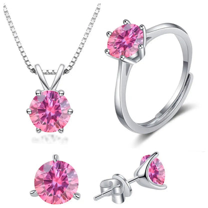 925 Sterling Silver 1ctx4 D Moissanite Necklace Earrings Set Bridal Jewelry pink resizable