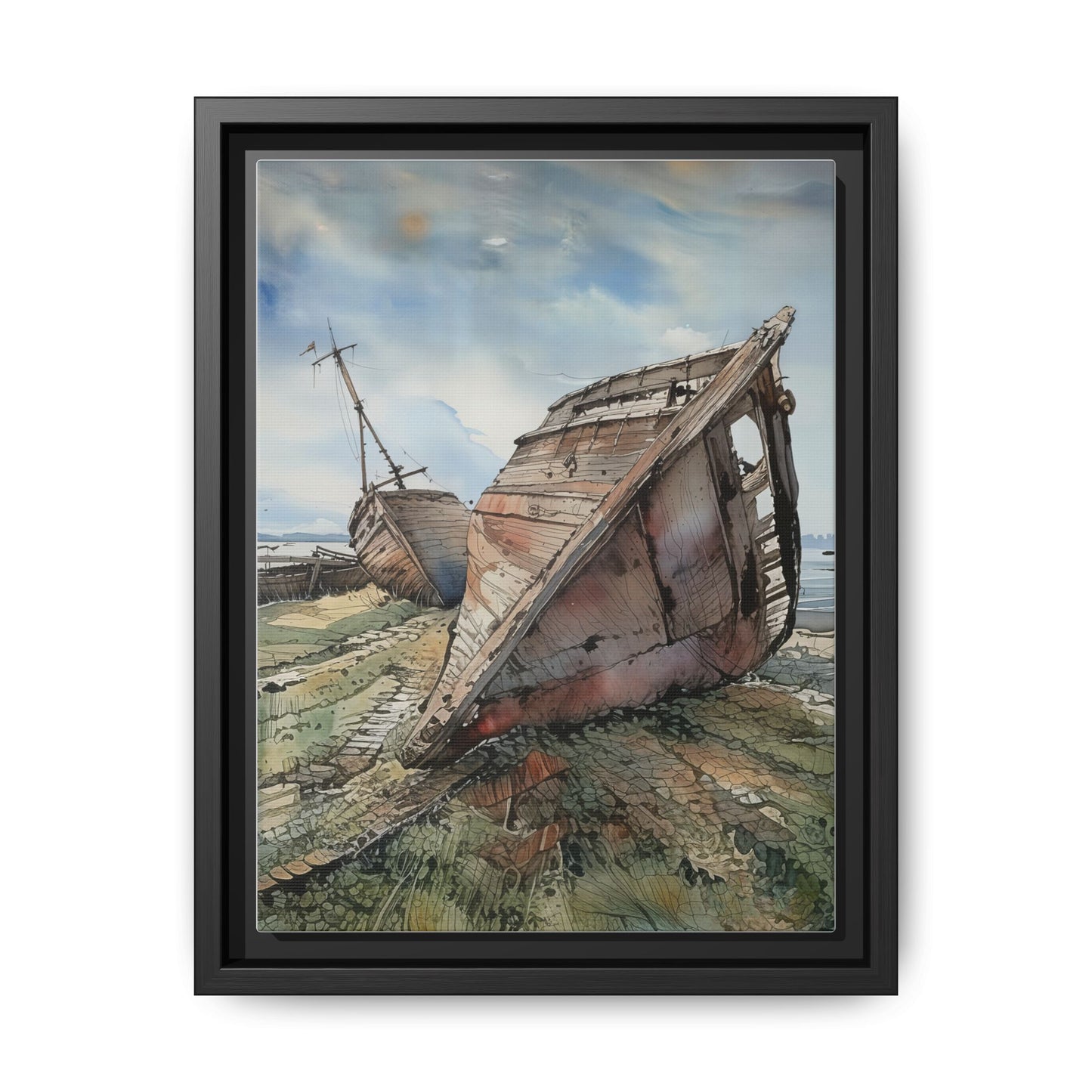 Framed Canvas Art Print, Nautical Home Decor, Coastal Wall Art, Shipwreck Artwork, Beach House Decor, Gift for Sea Lovers