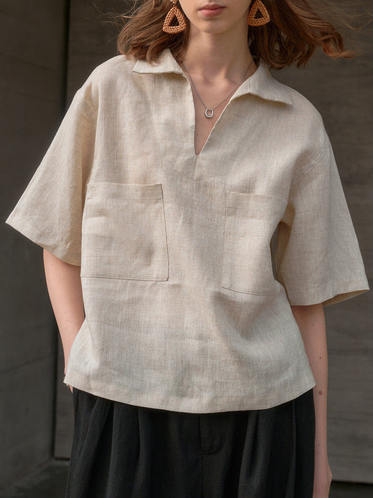 Lapel Linen Short Sleeve Shirt