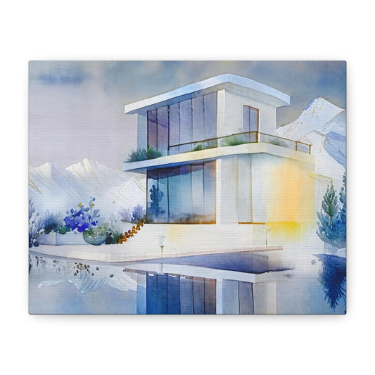 Modern Art Canvas Print, Watercolor House Artwork, Home Decor, Gift for Minimalist, Stylish Wall Art