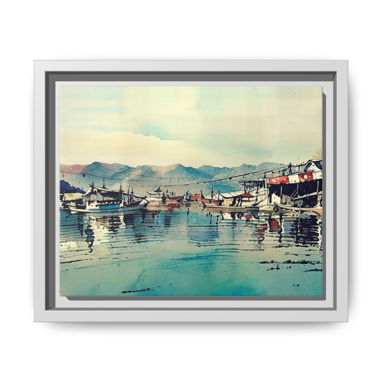 Artistic Framed Canvas Print - Tranquil Harbor Scene, Wall Decor, Home Decor, Gift for Art Lovers, Coastal Vibe