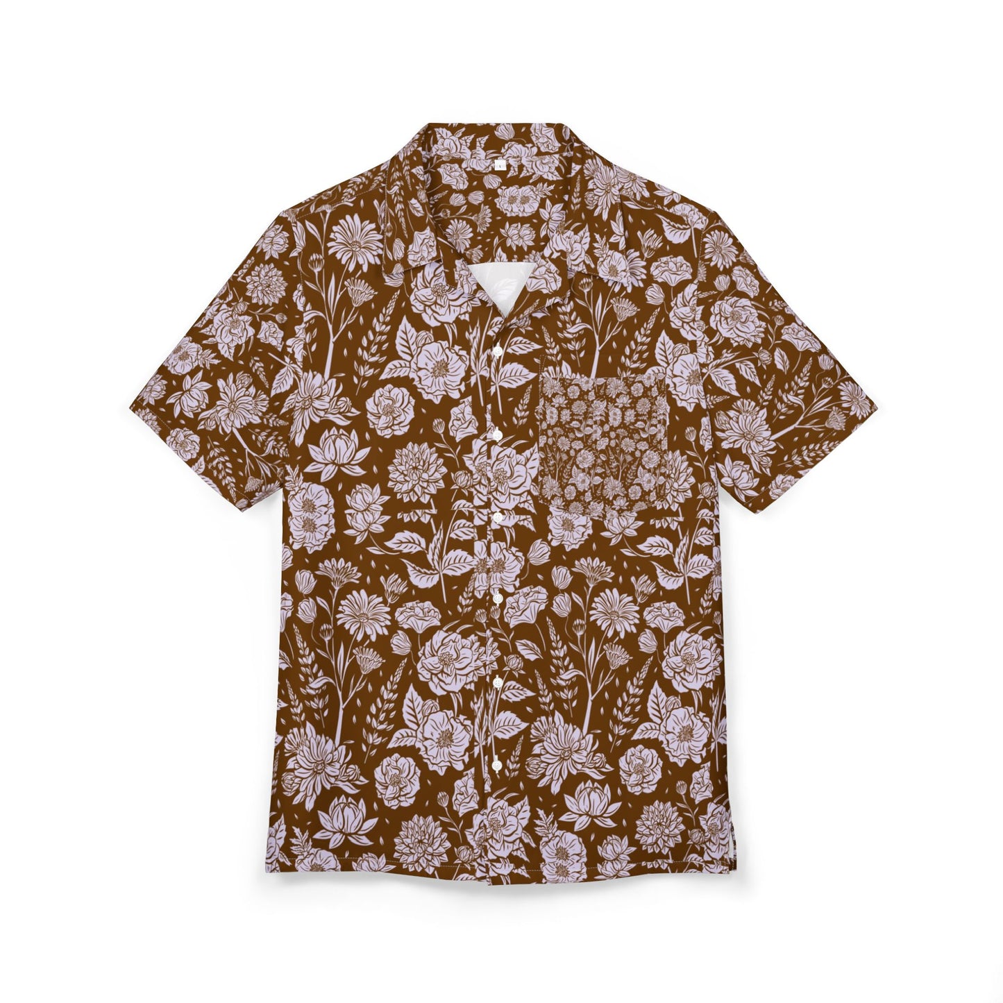 Hawaiian Shirt — Unisex Vintage Brown Floral Aloha Button‑Down White stitching