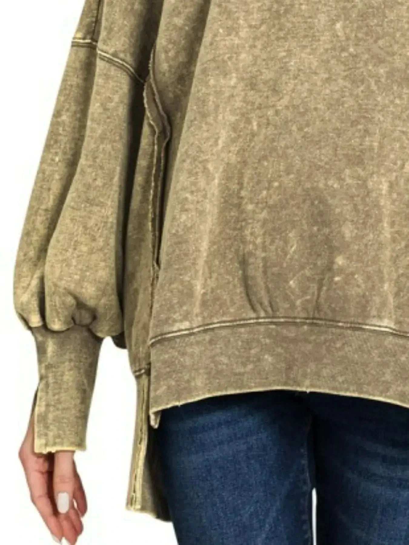Zenana Acid Wash Exposed-Seam High Low Sweatshirt