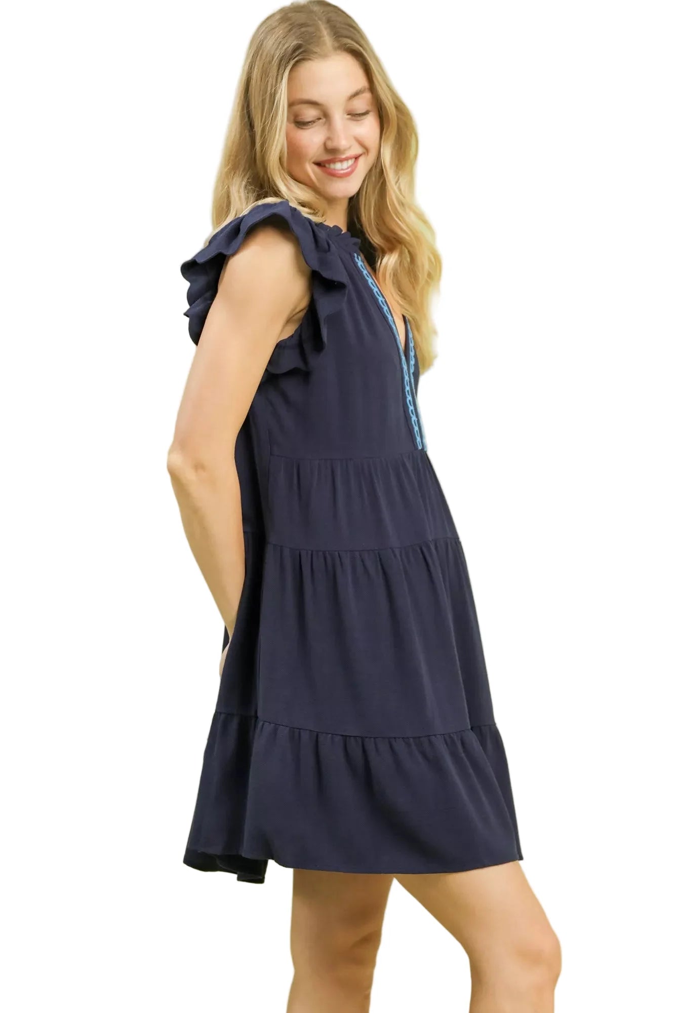 Umgee Linen Tiered Baby Doll Dress