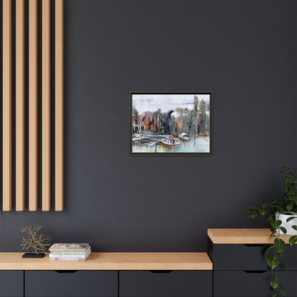 Framed Matte Canvas Art Print, Marina Landscape Wall Decor, Nautical Home Decor, Gift for Art Lovers, Coastal Aesthetic