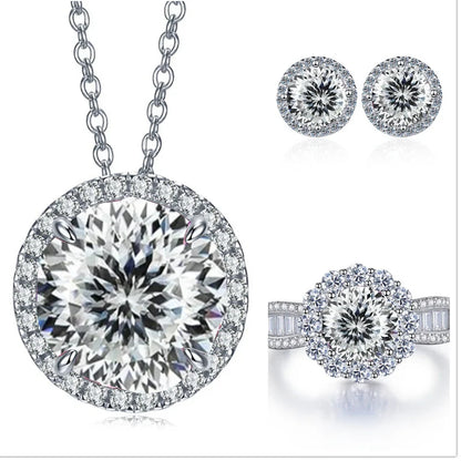 9ct Moissanite 925 Sterling Silver Ring Earrings Necklace Jewelry Set Gift lovecut silver