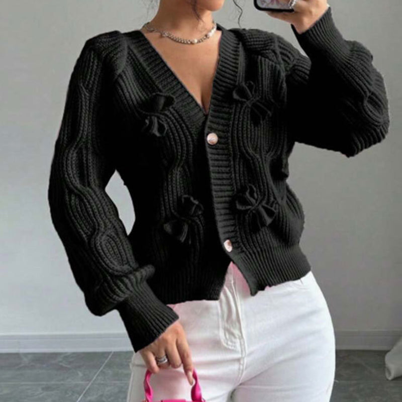 Women's Bow Cropped Cardigan Black