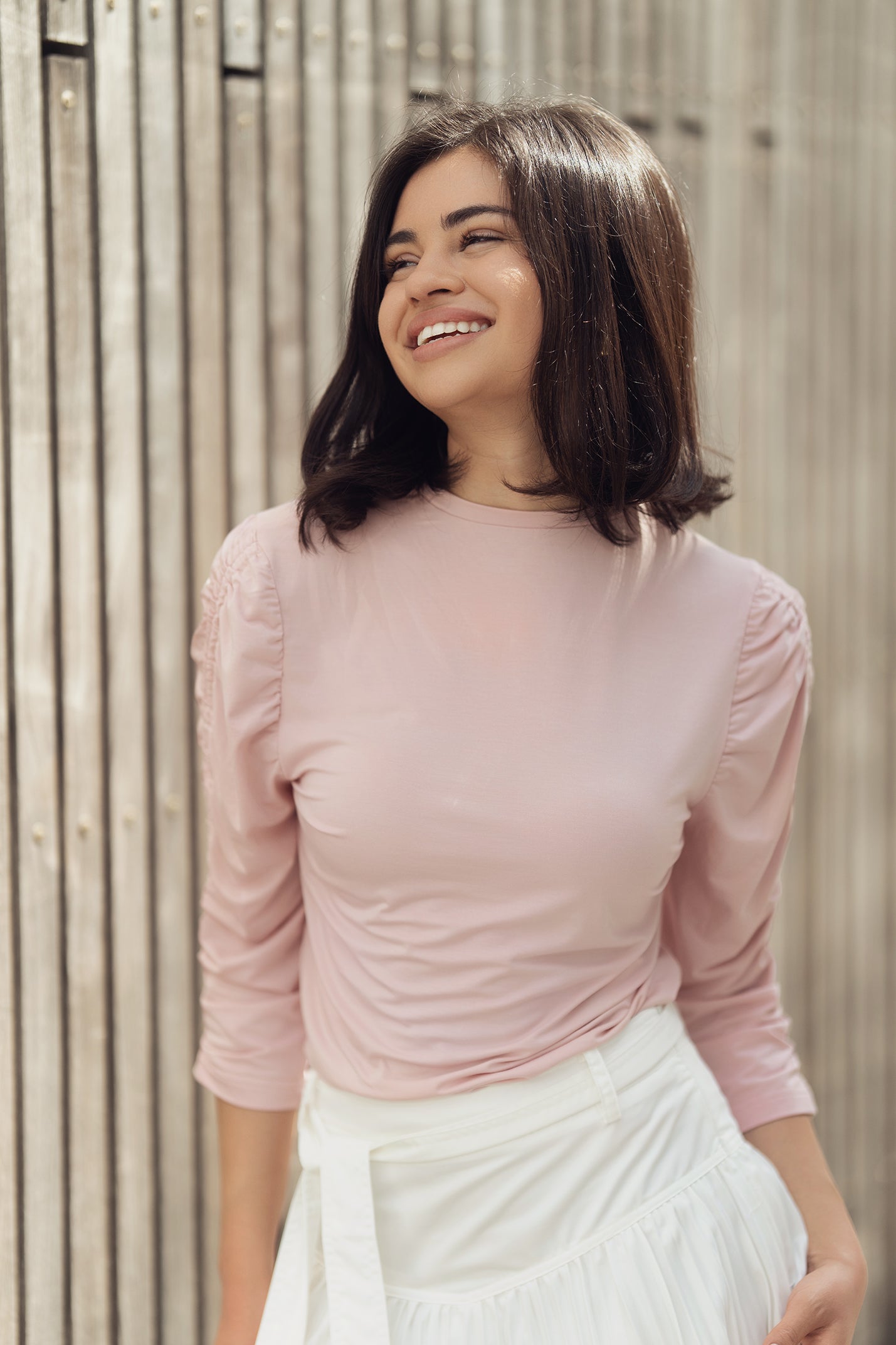 MODAL RUCHED T SHIRT PINK