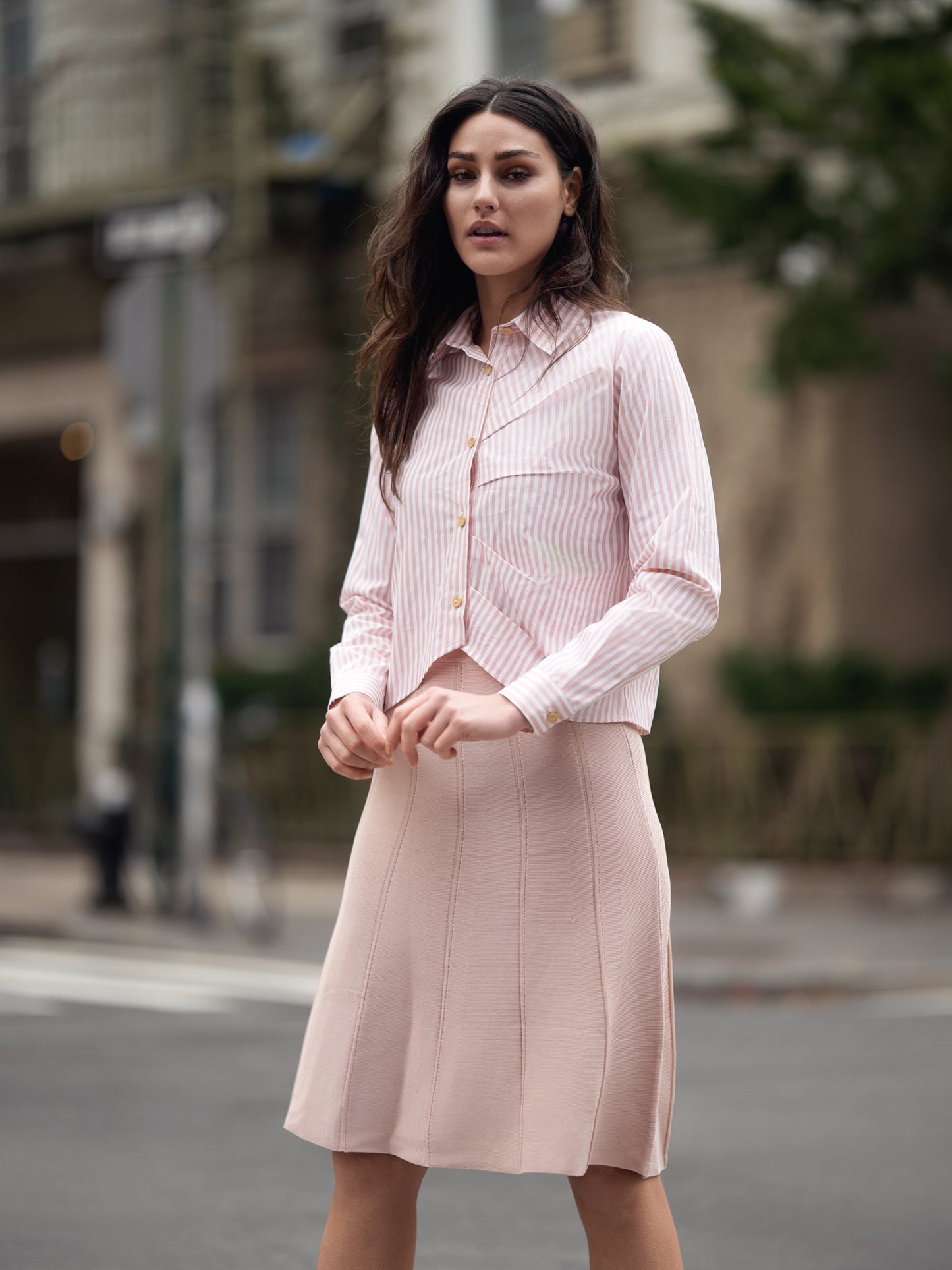 KNIT SEAM SKIRT PEACH