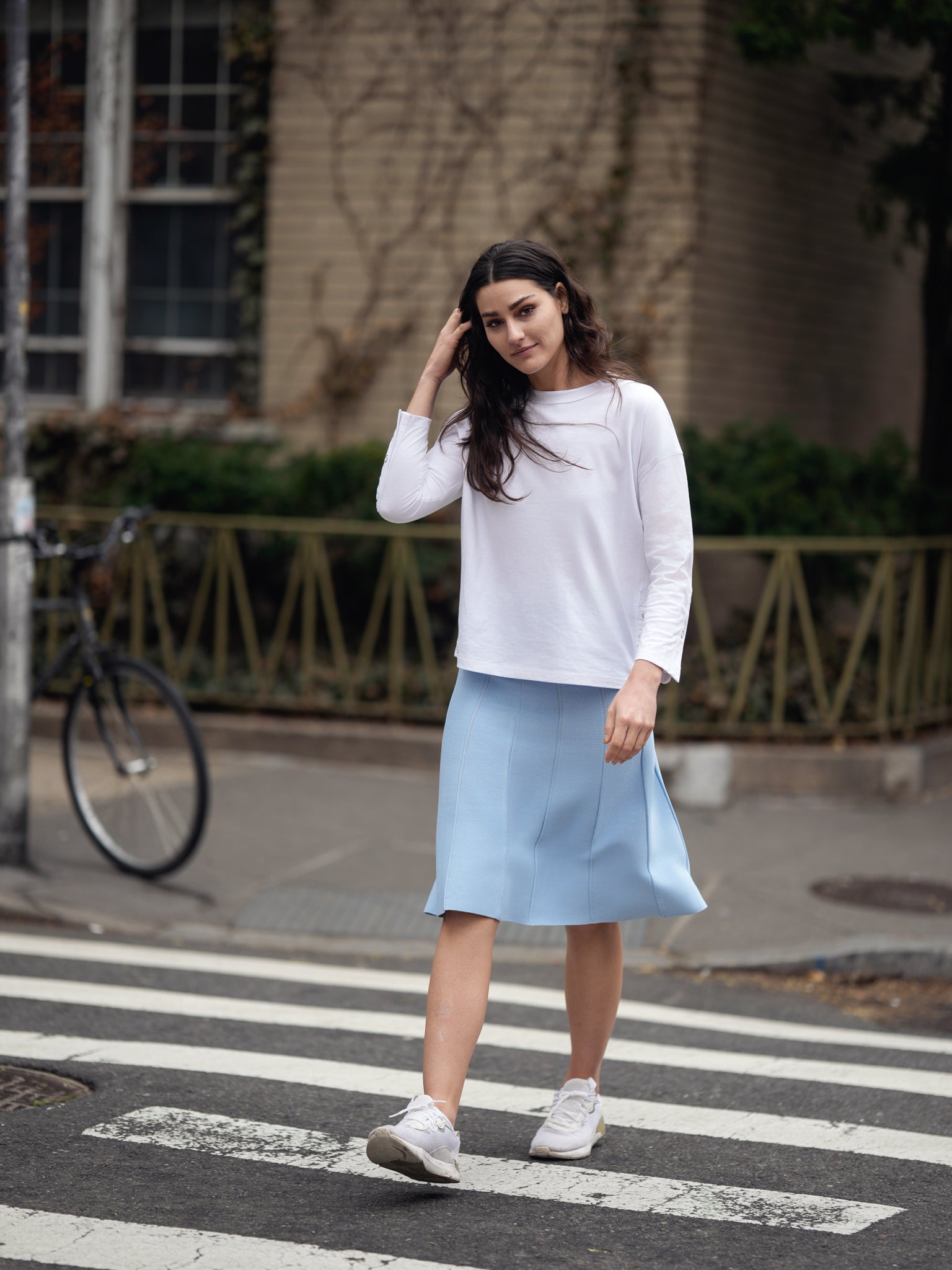 KNIT SEAM SKIRT LIGHT BLUE
