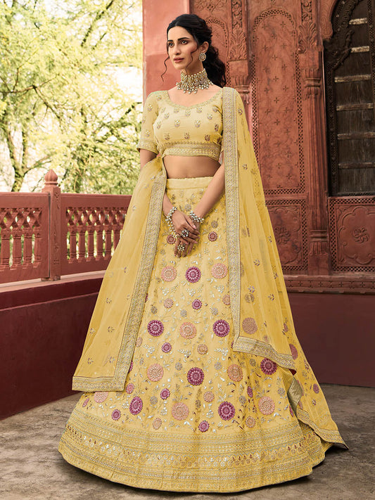 Myra Wedding Wear Yellow Organza Embroidered Lehenga Choli XXS