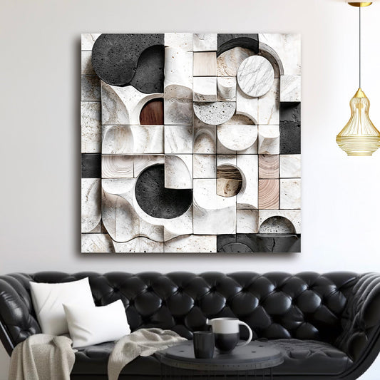 Abstract Black & White Wall Sculpture Wall Art 40x40 inch Extra Large Premium Gallery Wrapped