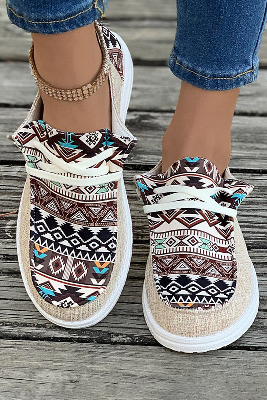 Bailee Vintage Aztec Lace-up Flat Shoes Brown