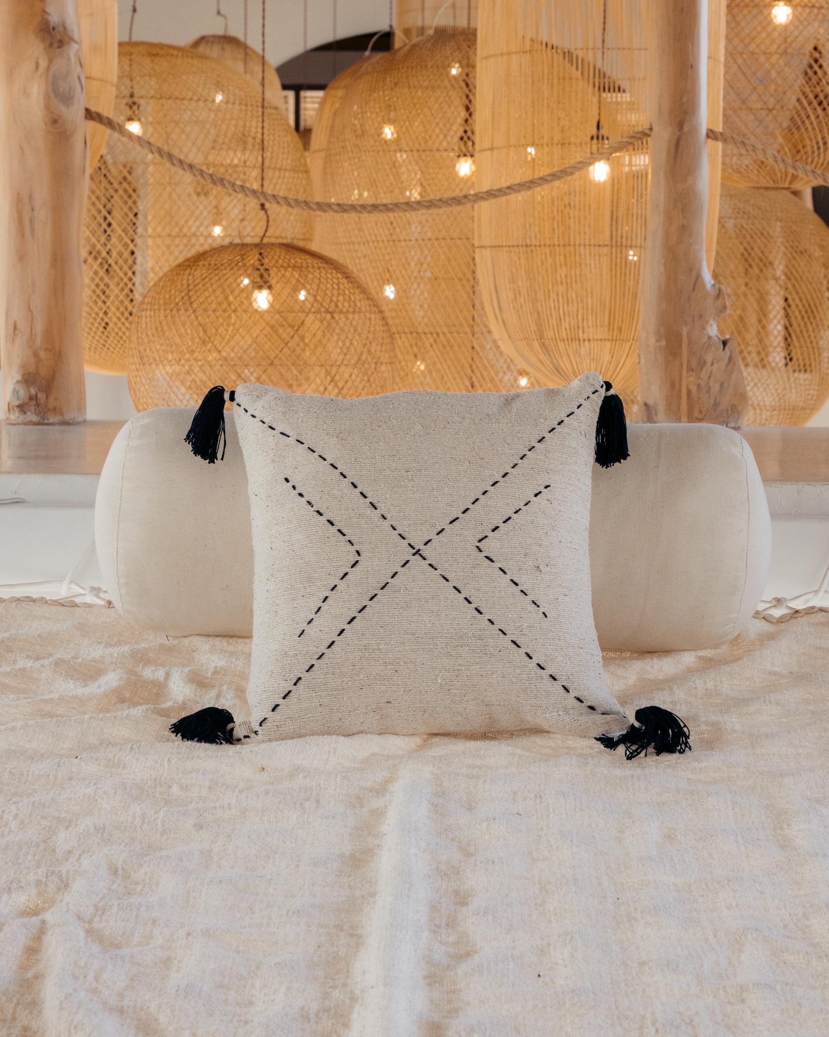 Ava Hand Stitched Cotton Pillows Black