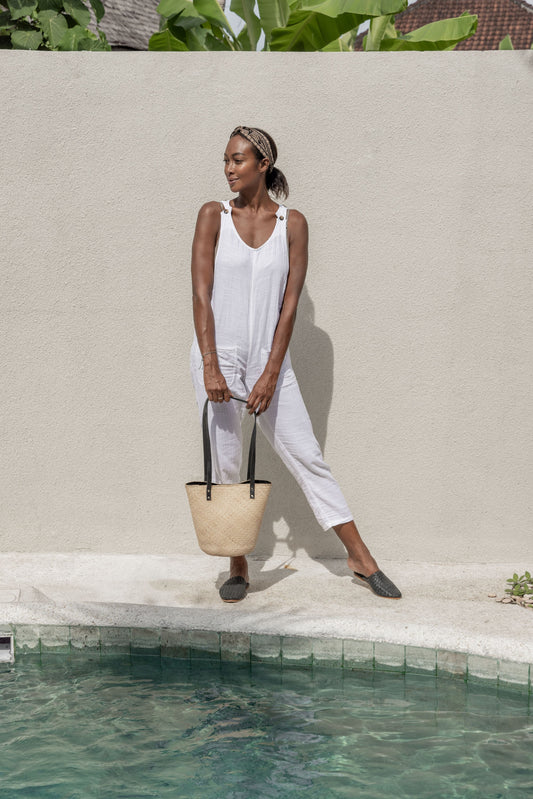 Praya Leather Tote Black Natural