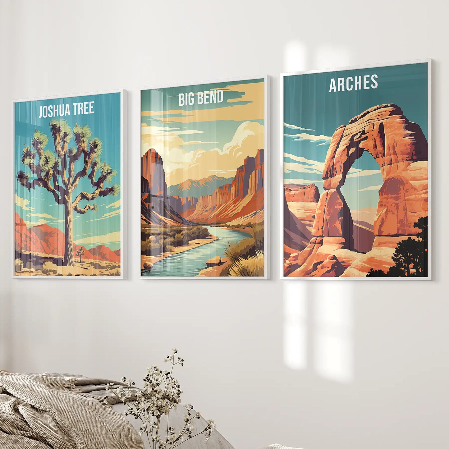 3 Piece USA National Park Art. Big Bend, Arches, Joshua Tree White Frame - no mat