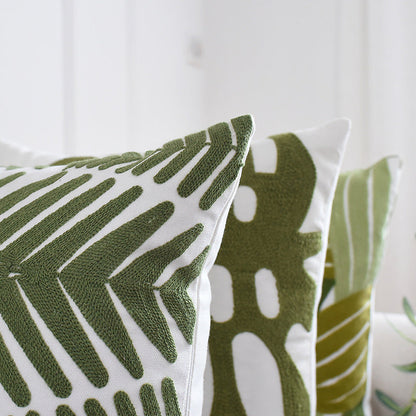 Botanical Fern Leaves Embroidered Pillow Cover