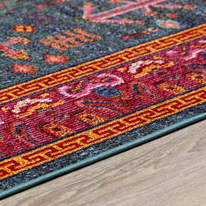 Cleveland Colorful Traditional Area Rug - Teal, Aqua, Navy