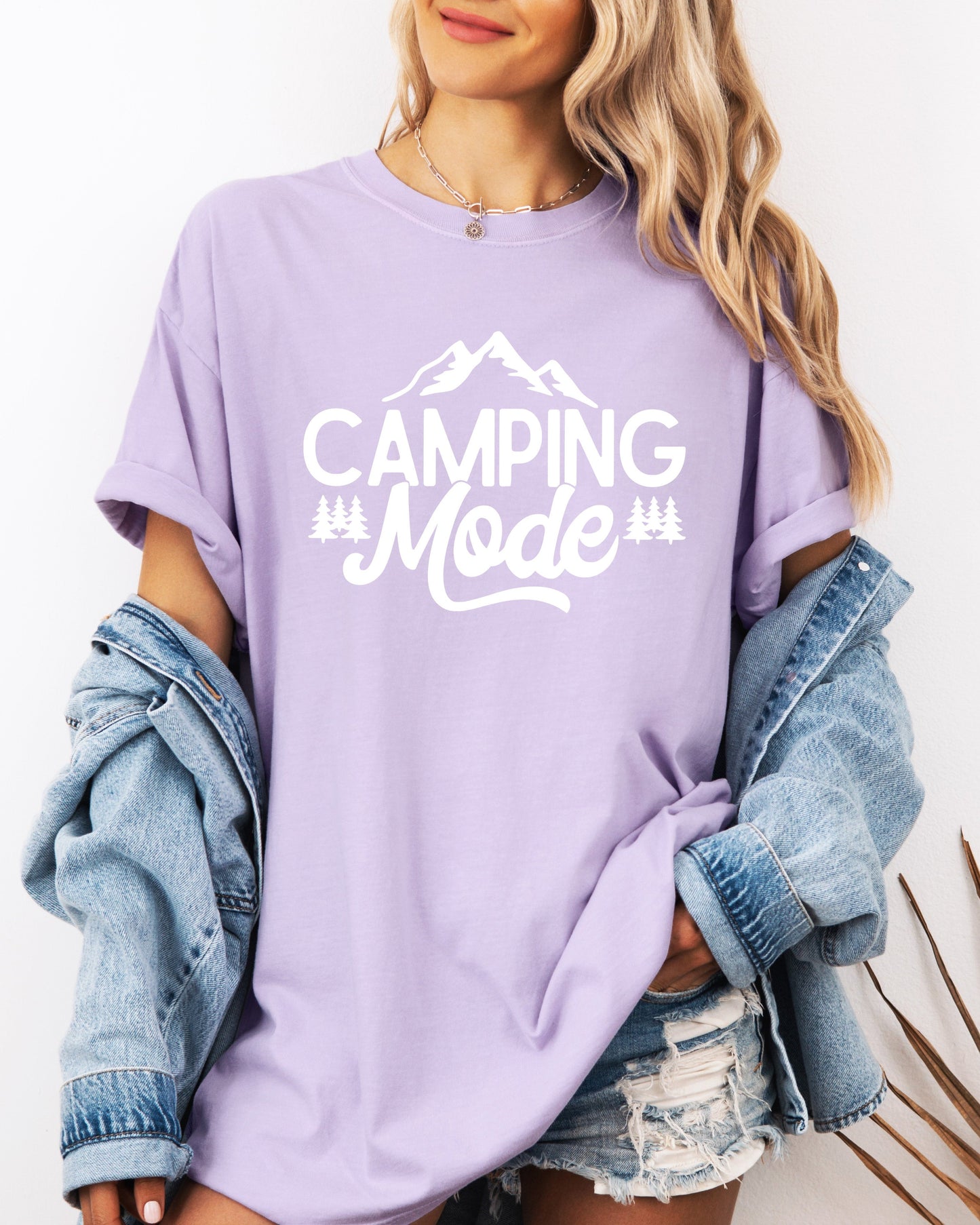 Camping Mode Nature Garment Dyed T-Shirt – Hiking Outdoor Adventure Graphic Tee Orchid