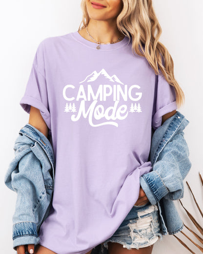 Camping Mode Nature Garment Dyed T-Shirt – Hiking Outdoor Adventure Graphic Tee Orchid