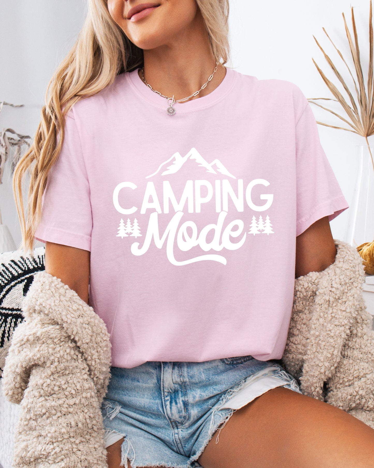Camping Mode Nature Garment Dyed T-Shirt – Hiking Outdoor Adventure Graphic Tee Blossom