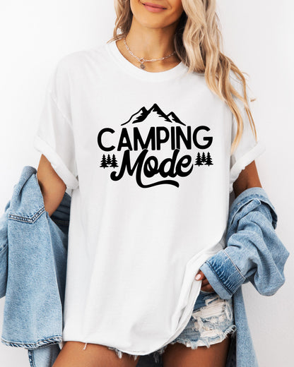 Camping Mode Nature Garment Dyed T-Shirt – Hiking Outdoor Adventure Graphic Tee White