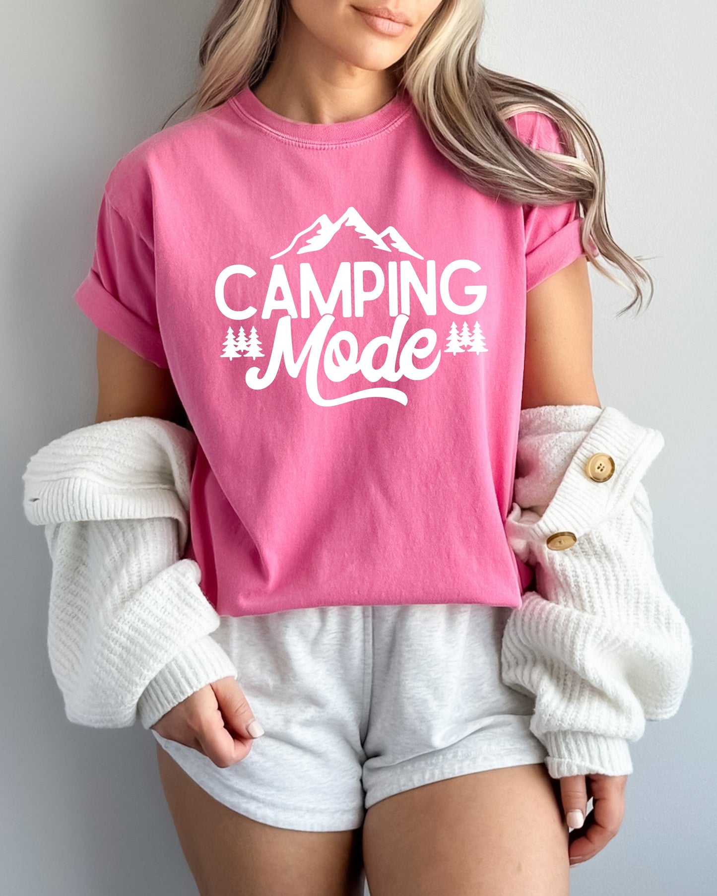 Camping Mode Nature Garment Dyed T-Shirt – Hiking Outdoor Adventure Graphic Tee Crunchberry