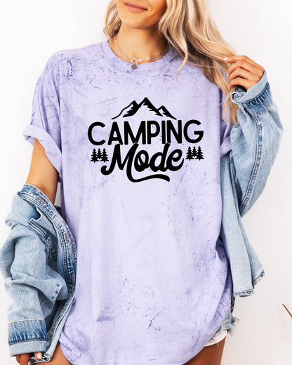 Camping Mode Nature Garment Dyed T-Shirt – Hiking Outdoor Adventure Graphic Tee Amethyst