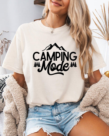 Camping Mode Nature Garment Dyed T-Shirt – Hiking Outdoor Adventure Graphic Tee Ivory