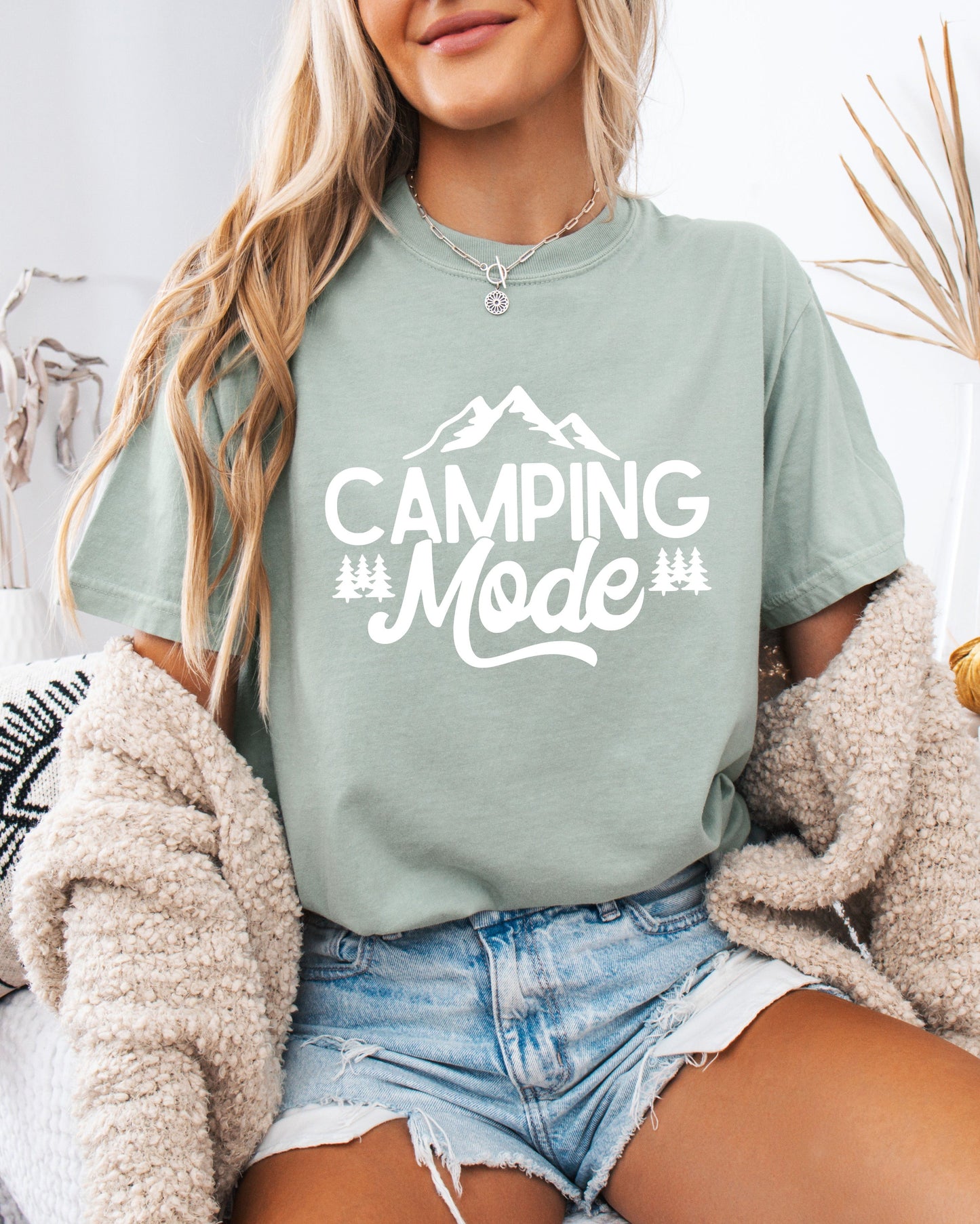 Camping Mode Nature Garment Dyed T-Shirt – Hiking Outdoor Adventure Graphic Tee Bay