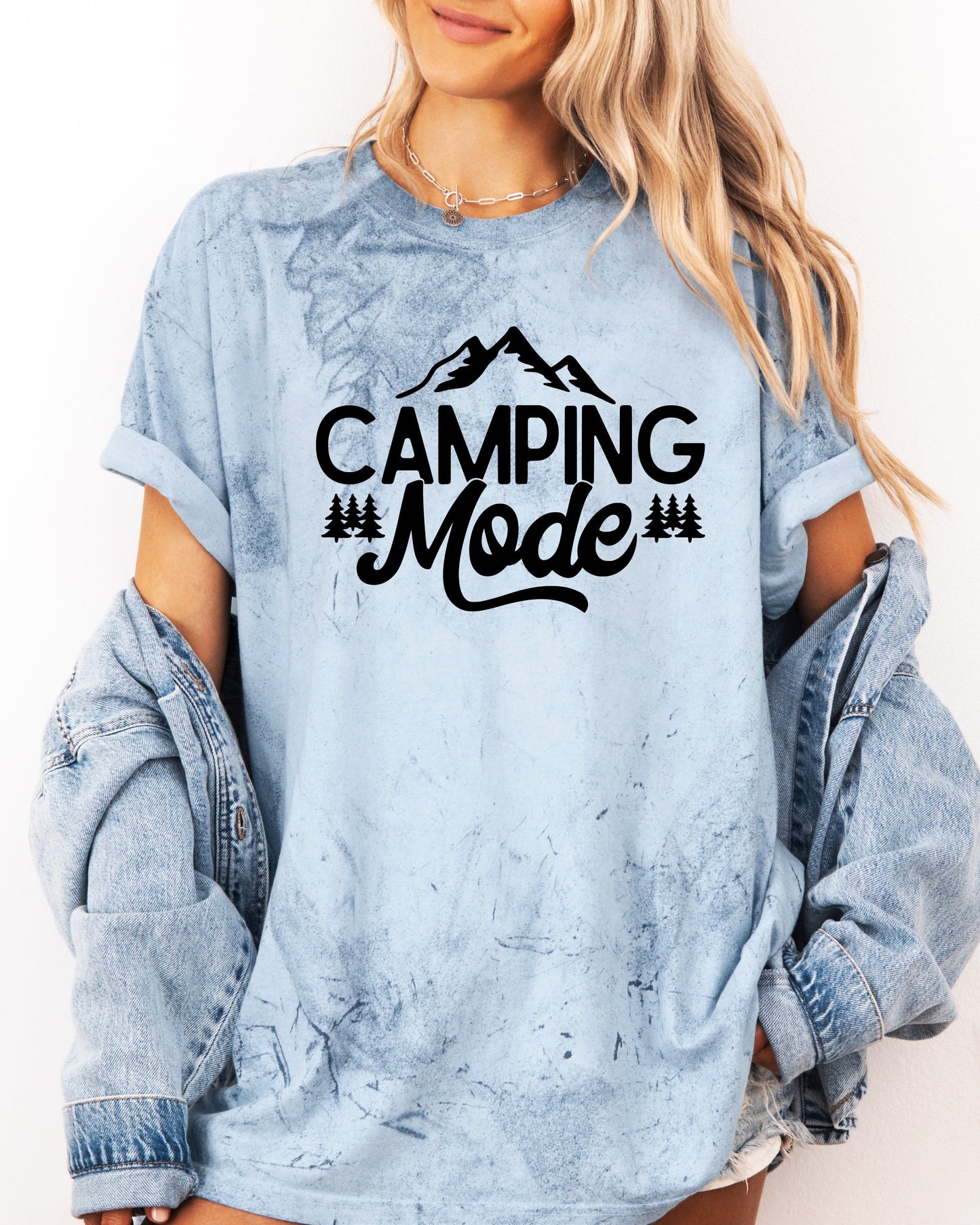 Camping Mode Nature Garment Dyed T-Shirt – Hiking Outdoor Adventure Graphic Tee Ocean