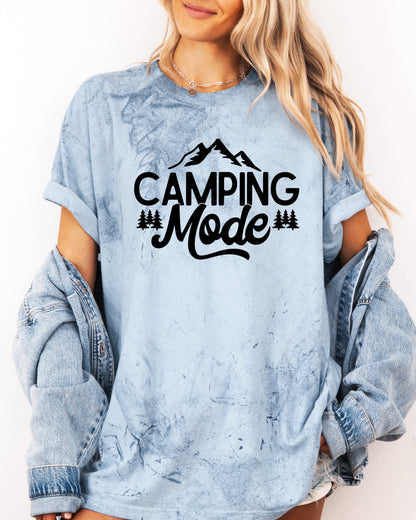 Camping Mode Nature Garment Dyed T-Shirt – Hiking Outdoor Adventure Graphic Tee Ocean