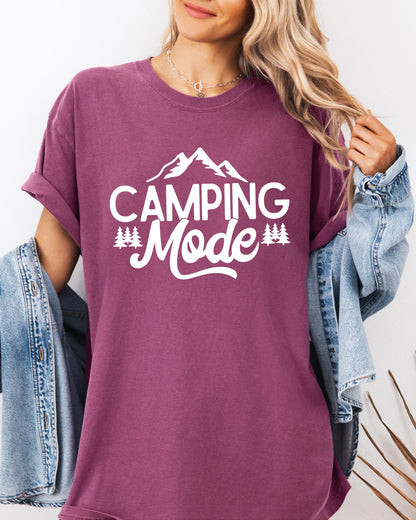 Camping Mode Nature Garment Dyed T-Shirt – Hiking Outdoor Adventure Graphic Tee Berry