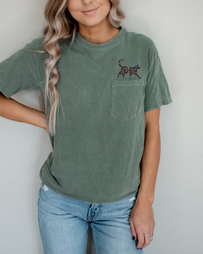 Cat Lover Kitty with flowers Comfort Colors Pocket T Shirt