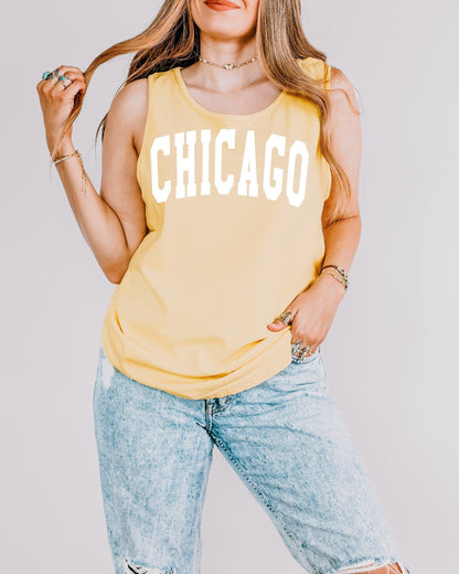 Chicago Illinois State City Comfort Colors Tank Top – USA Travel Graphic Summer Essential Butter