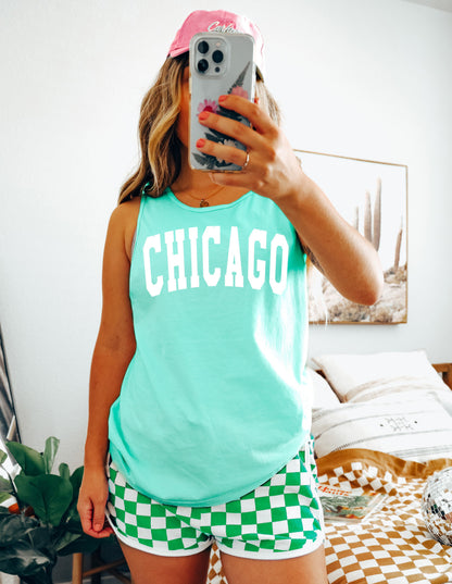Chicago Illinois State City Comfort Colors Tank Top – USA Travel Graphic Summer Essential Island Reef