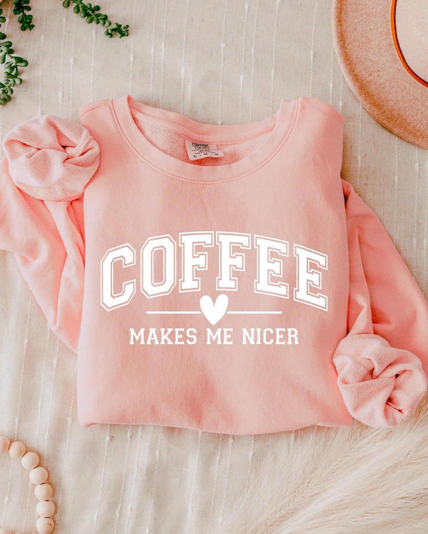 Coffee Makes Me Nicer Garment Dyed Comfort Colors Sweatshirt Peachy