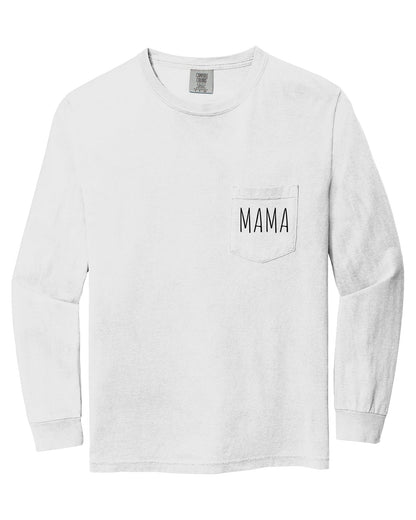 Comfort Colors Cute Mama Pocket Long Sleeve Shirt White