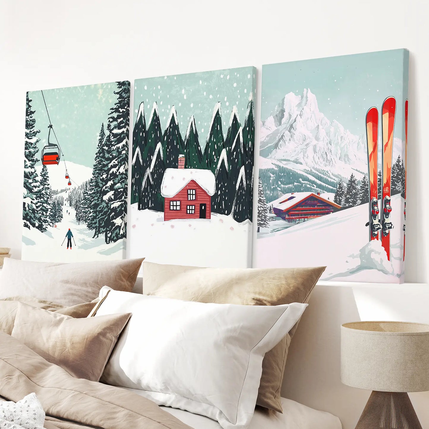 Ski Lifts, Cozy Cabin, and Snowy Peaks Wall Art Wrapped Canvas