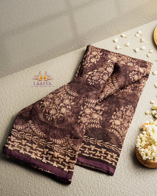 Pure Kota Doria Cotton Saree in jamun purple color and hand block print Jamun Purple