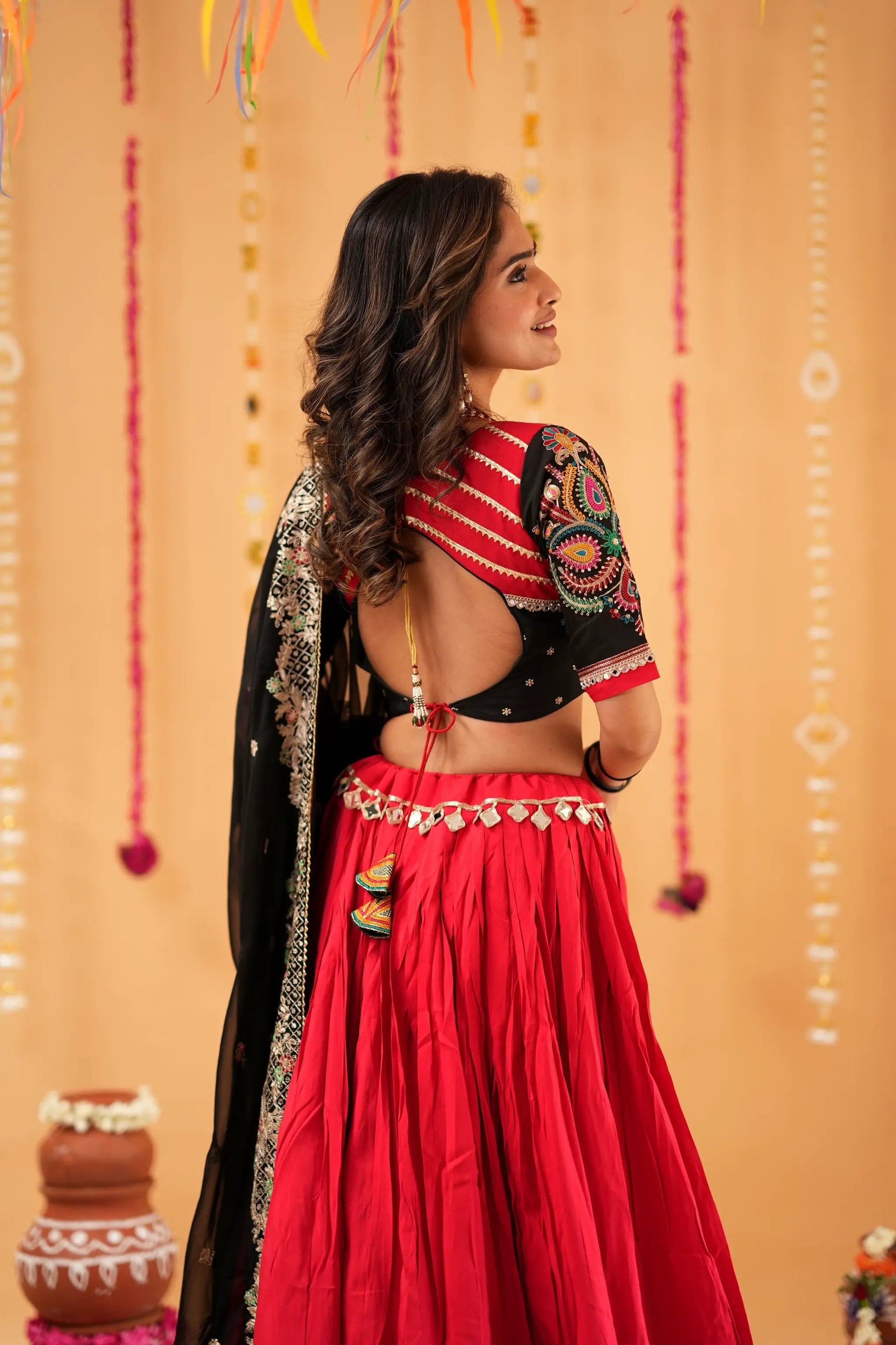 Red & Black Navratri Lehenga with Mirror Blouse
