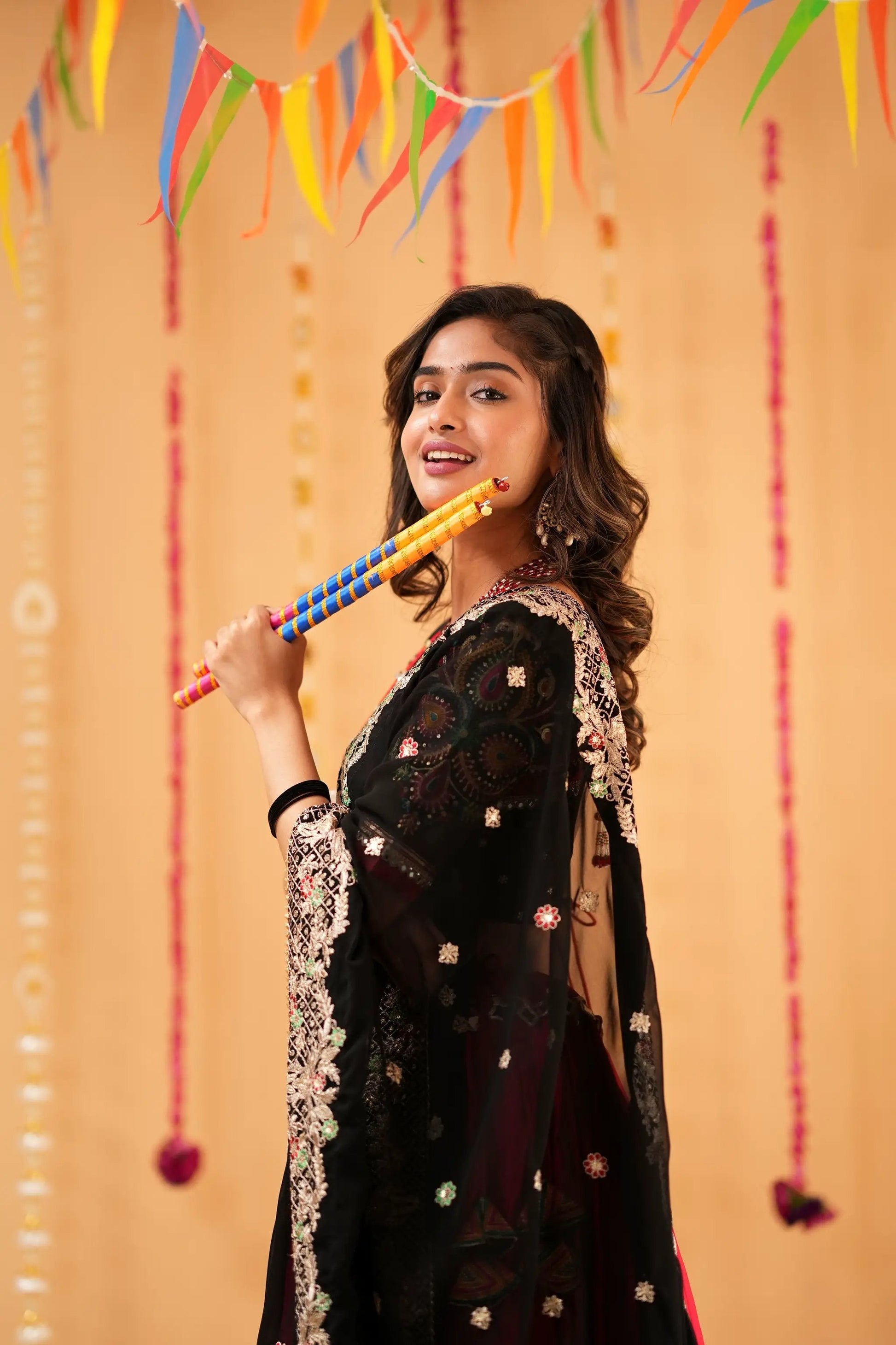 Red & Black Navratri Lehenga with Mirror Blouse