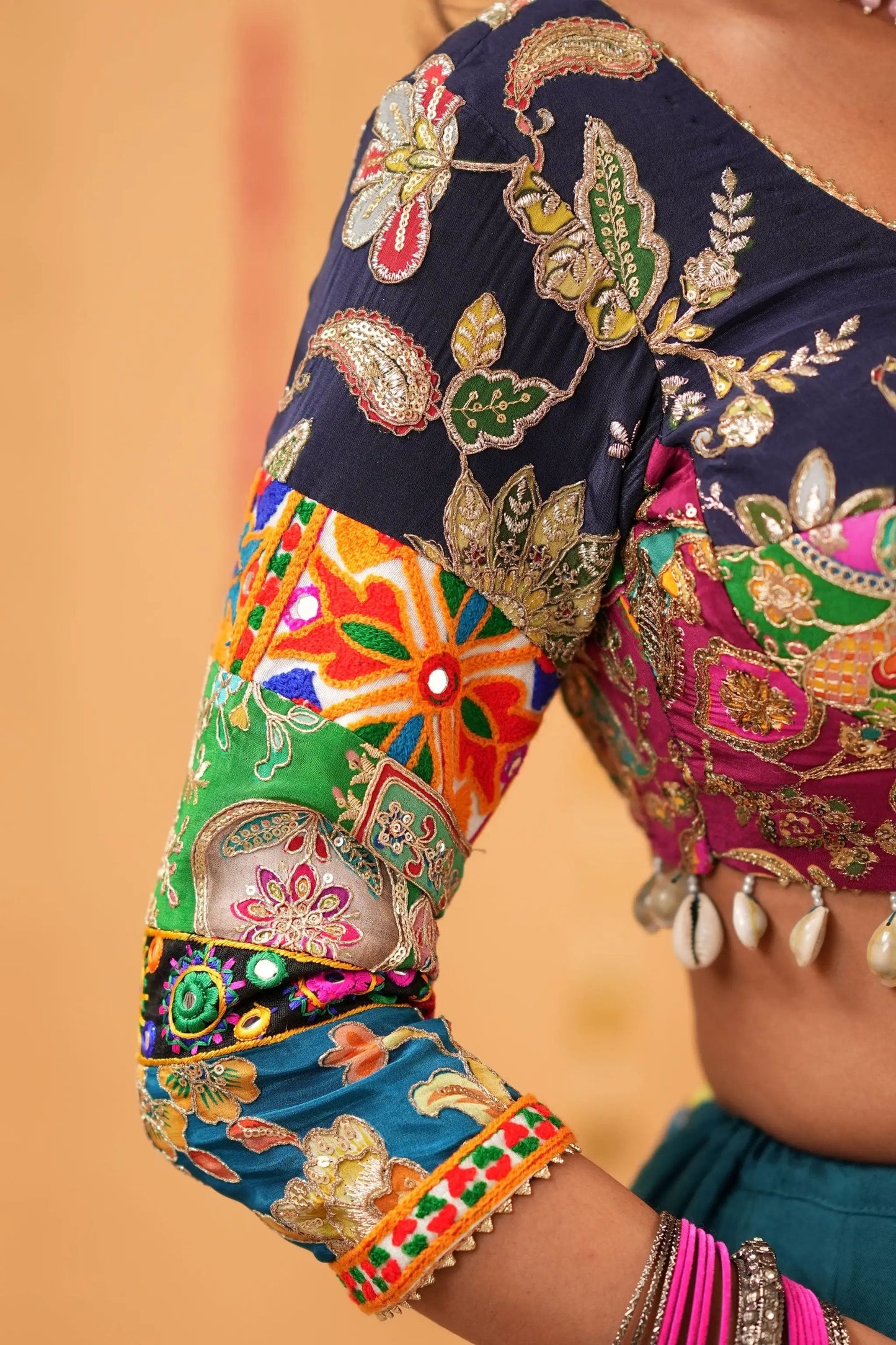 Teal Lehenga with Multicolor Embroidered Blouse