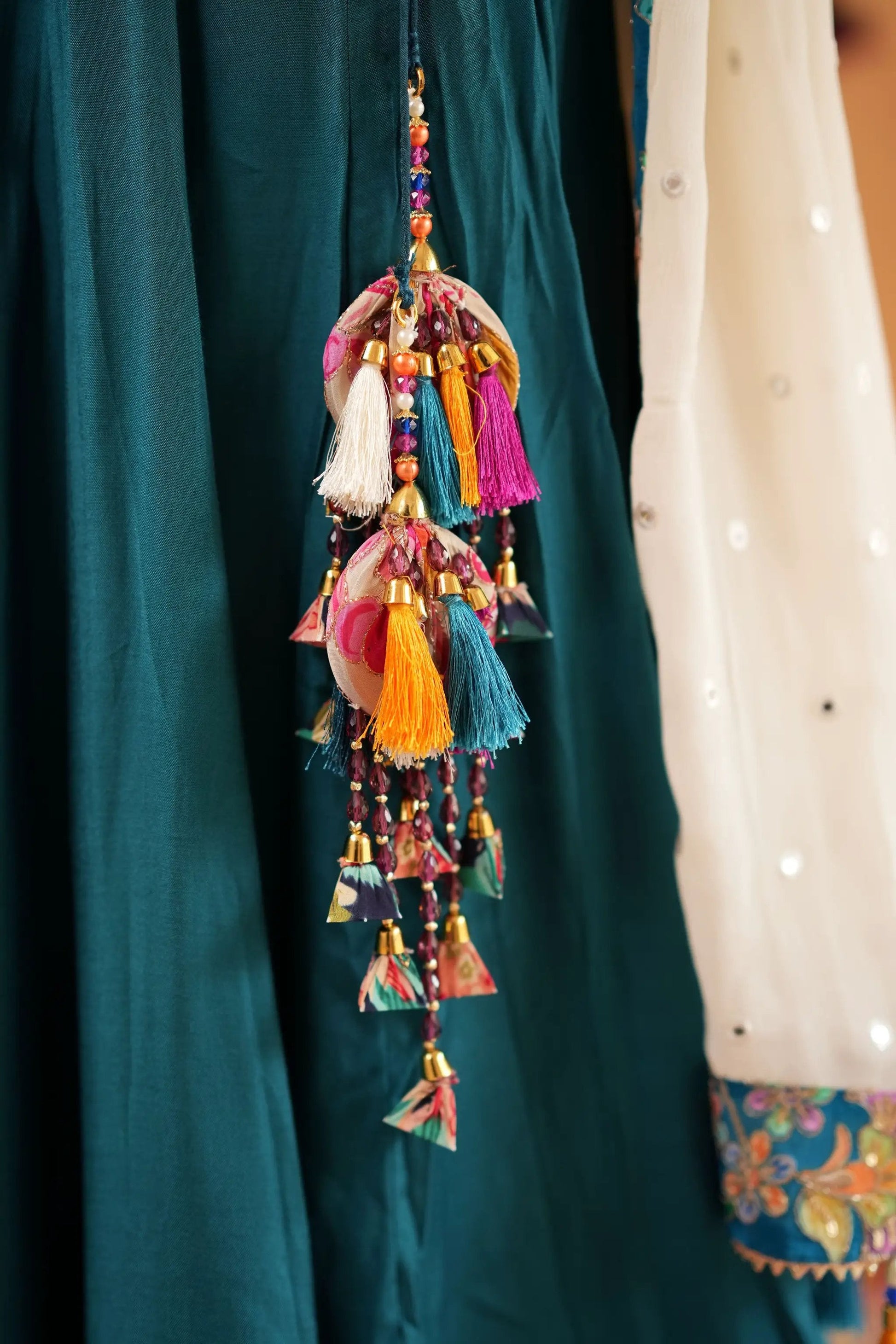 Teal Lehenga with Multicolor Embroidered Blouse