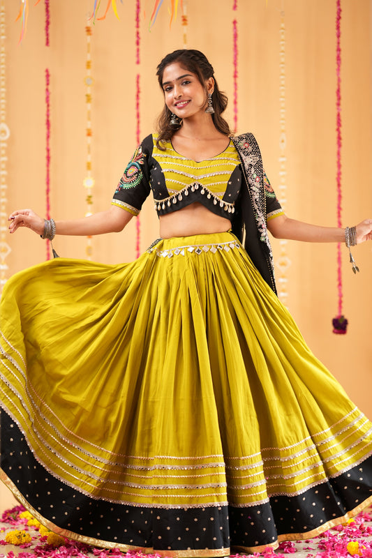Mehendi Green Lehenga with Black Dupatta