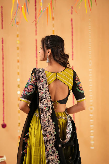 Mehendi Green Lehenga with Black Dupatta