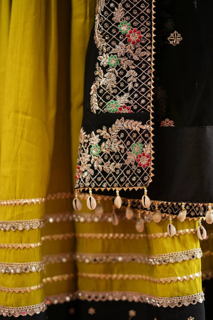 Mehendi Green Lehenga with Black Dupatta